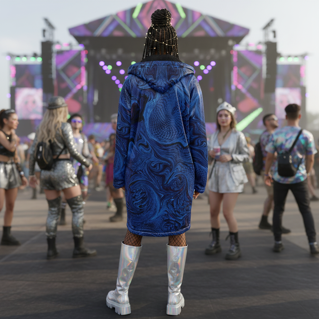 Metallic Blue Fractal Women's Festival Cloak
