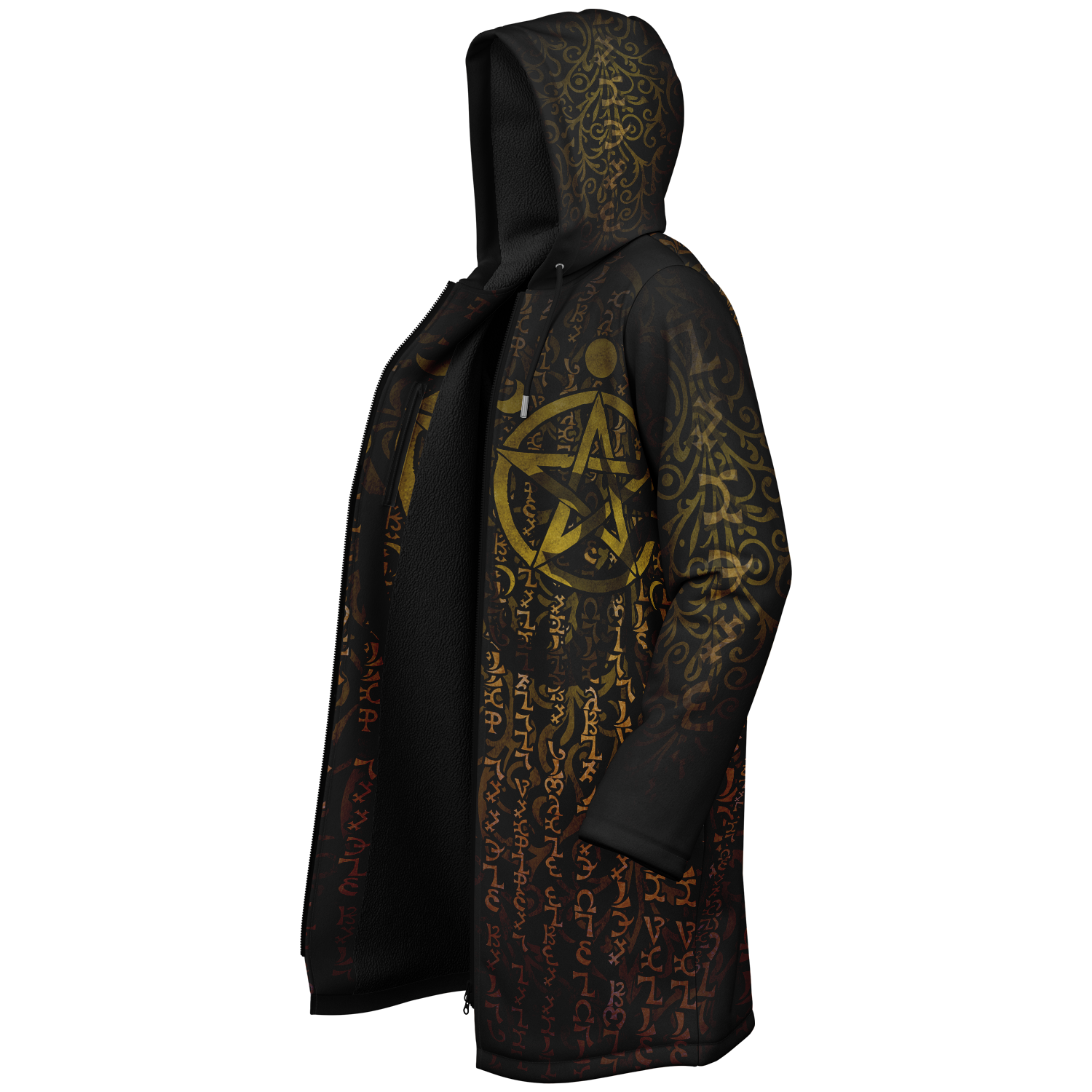 Enochian Vision Gold Men's Festival Cloak back view with psytrance events