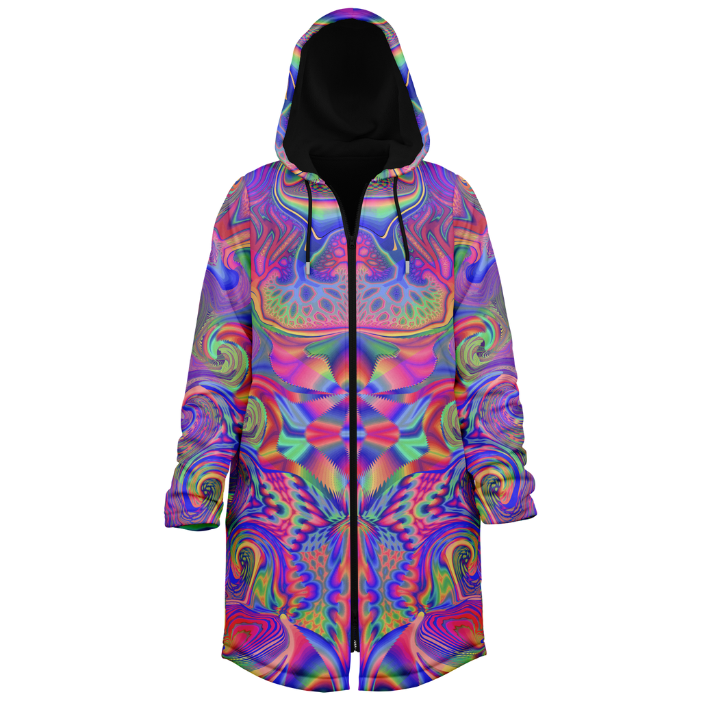 Lucid Men's Festival Cloak side view with trippy visionary art