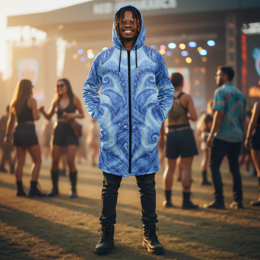 Blue Cosmic Flower Of Life Men's Festival Cloak