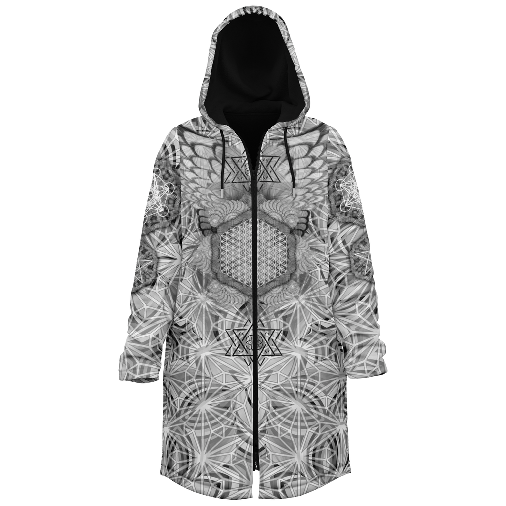 Angel Catcher Light Gray Men's Festival Cloak back view with psychedelic festival art