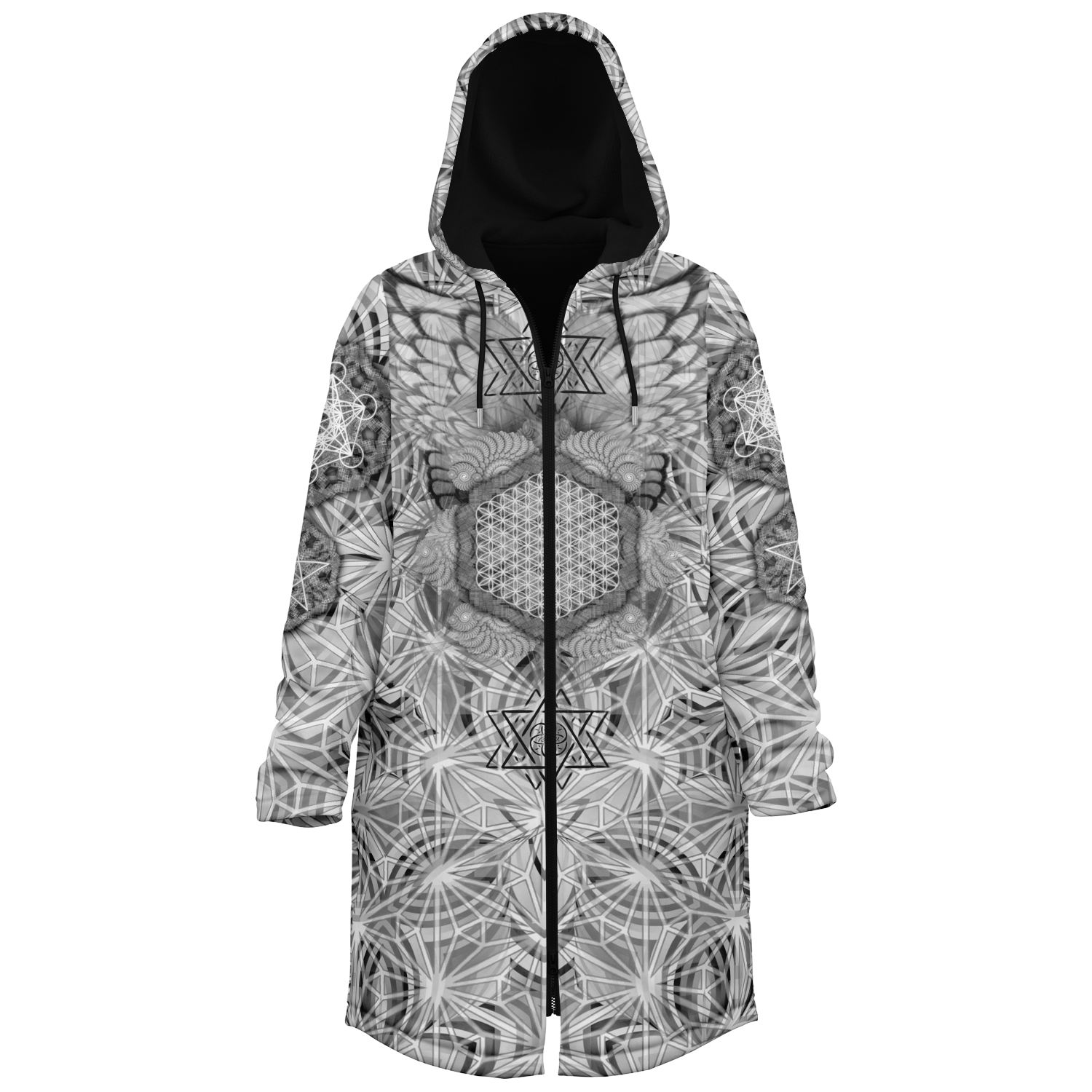 Angel Catcher Light Gray Men's Festival Cloak back view with psychedelic festival art