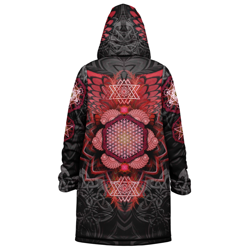 Red Black Angel Catcher Women's Festival Cloak detail view with alternative fashion