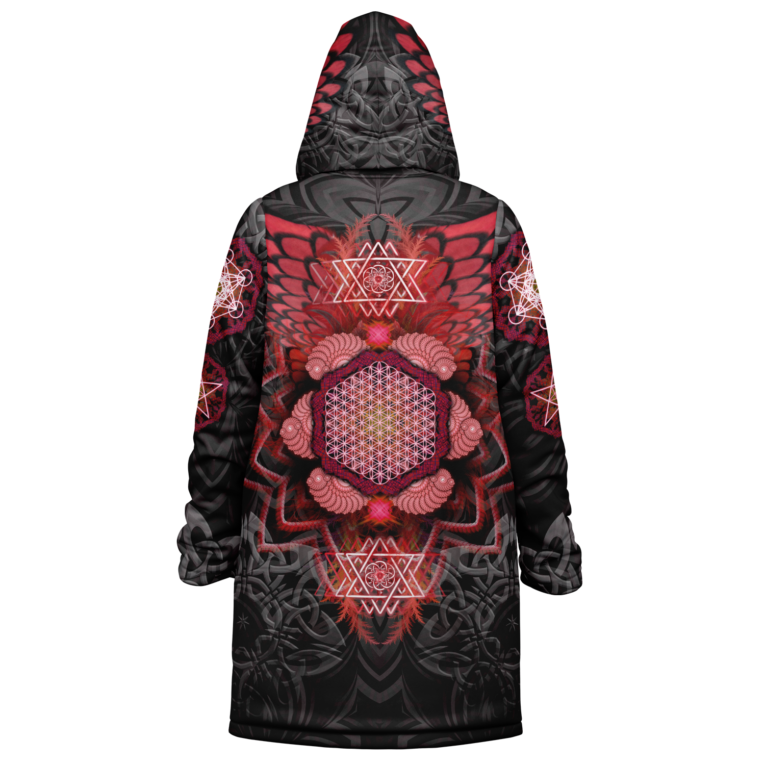 Red Black Angel Catcher Women's Festival Cloak detail view with alternative fashion