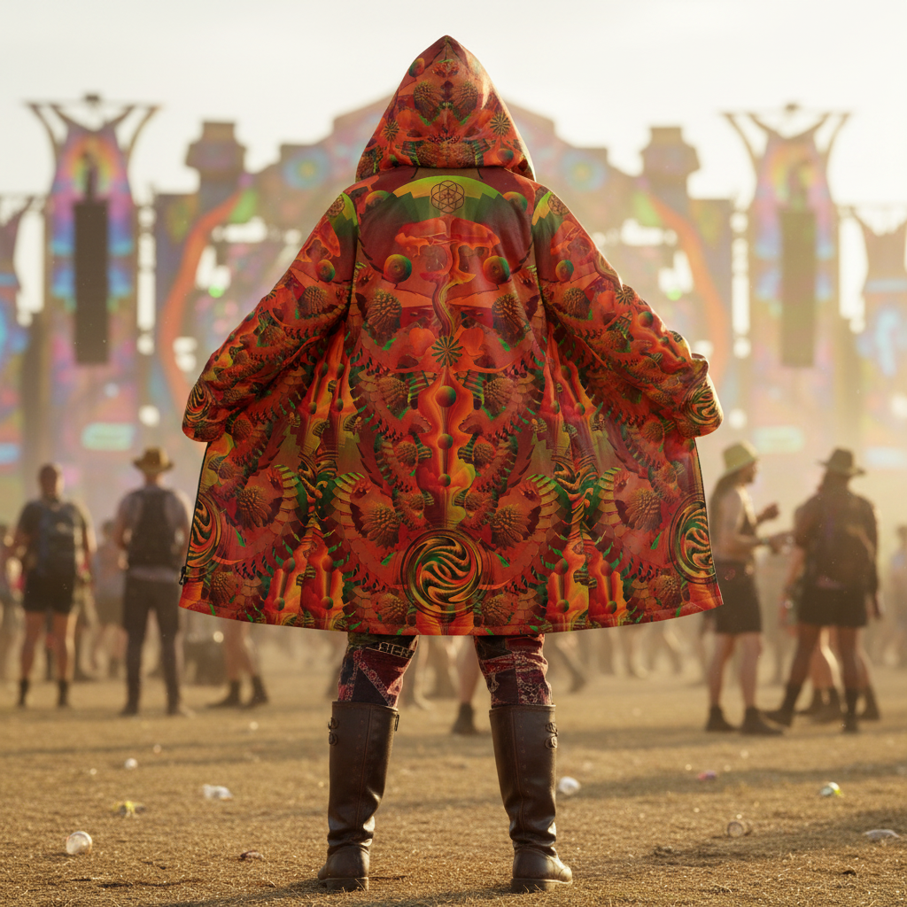 Orange Shroom Flower Of Life Men's Festival Cloak