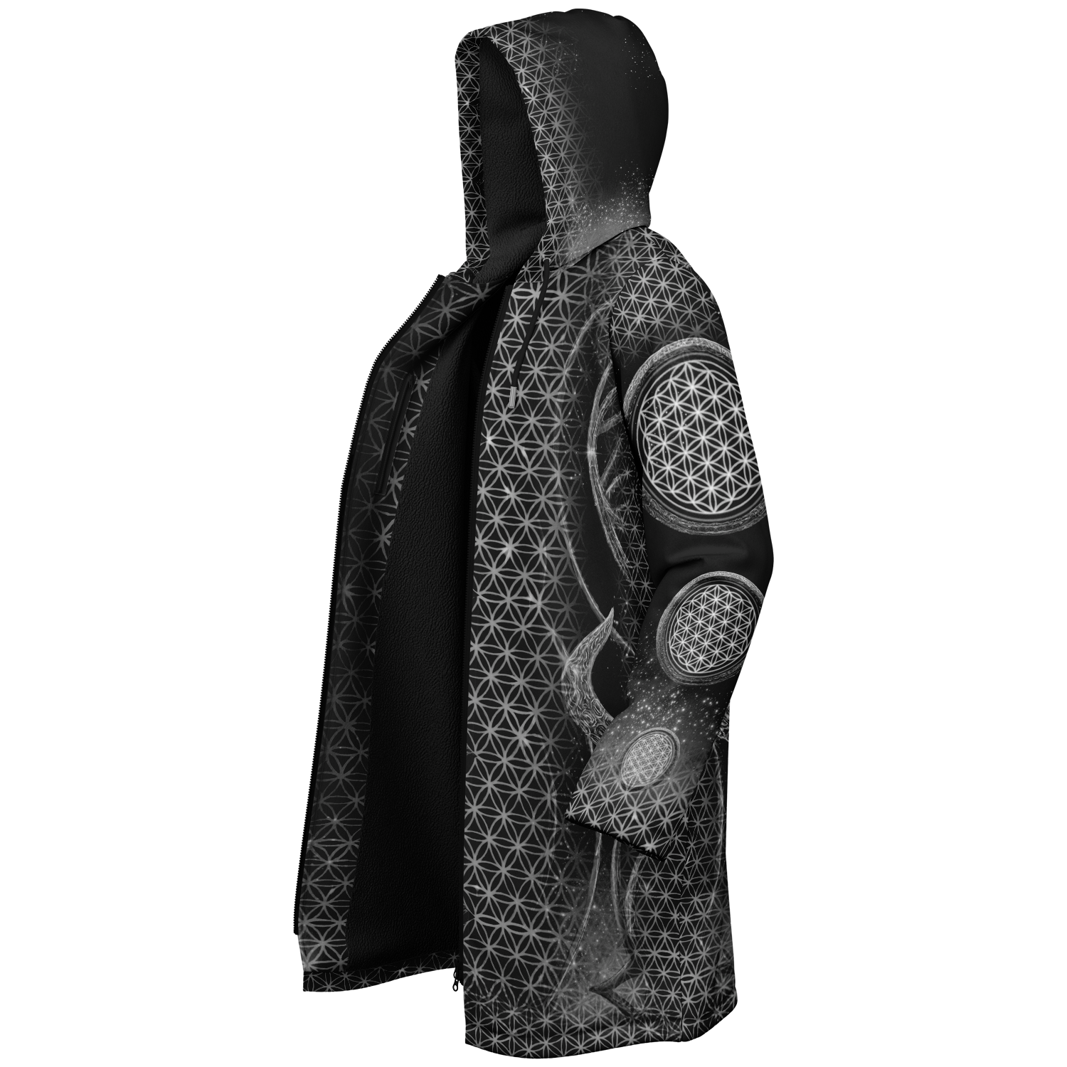 Black Mystic Eye Women's Festival Cloak back view with rave culture