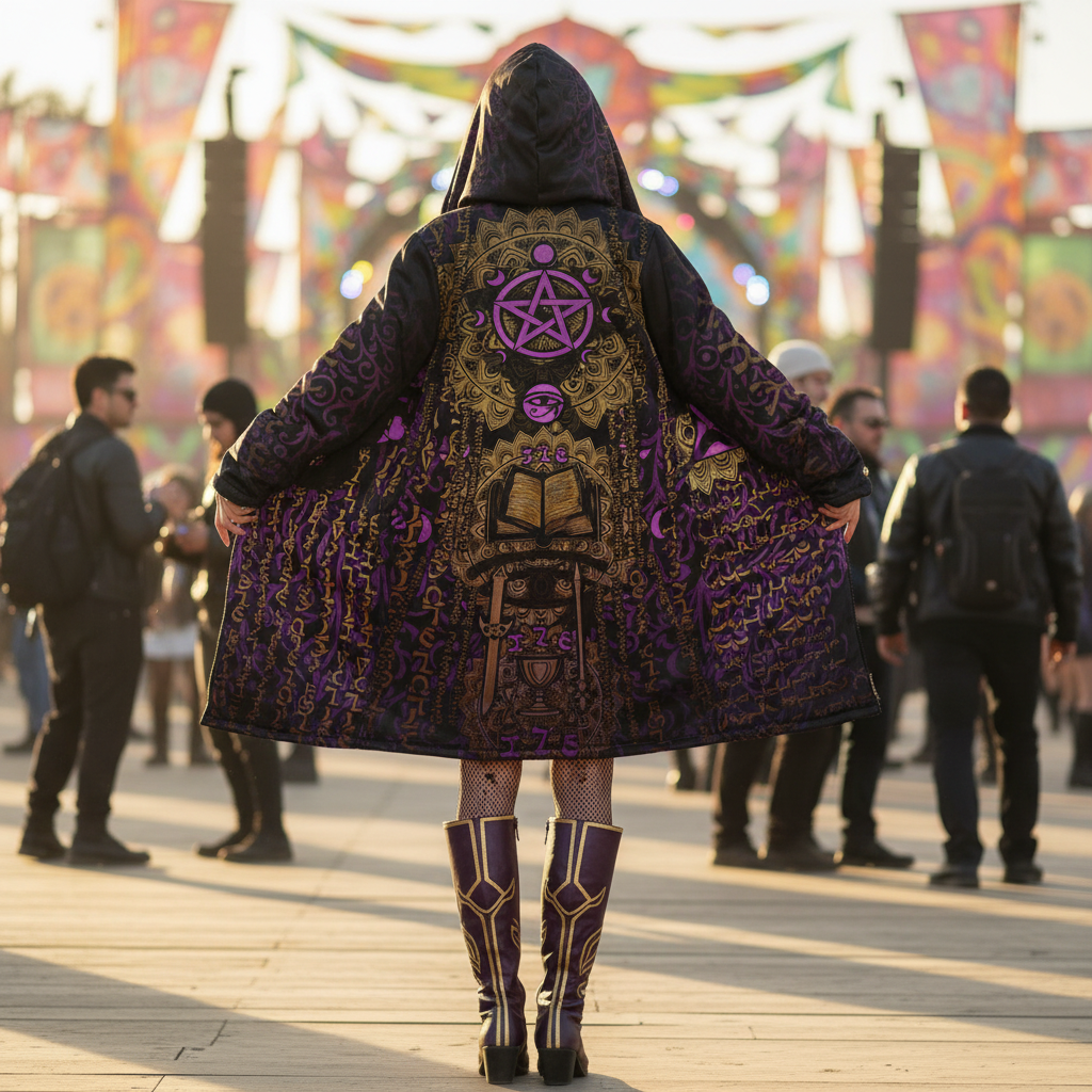 Enochian Vision Pink Women's Festival Cloak front view with mystical cloak
