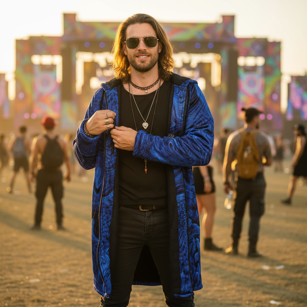 Metallic Blue Fractal Men's Festival Cloak