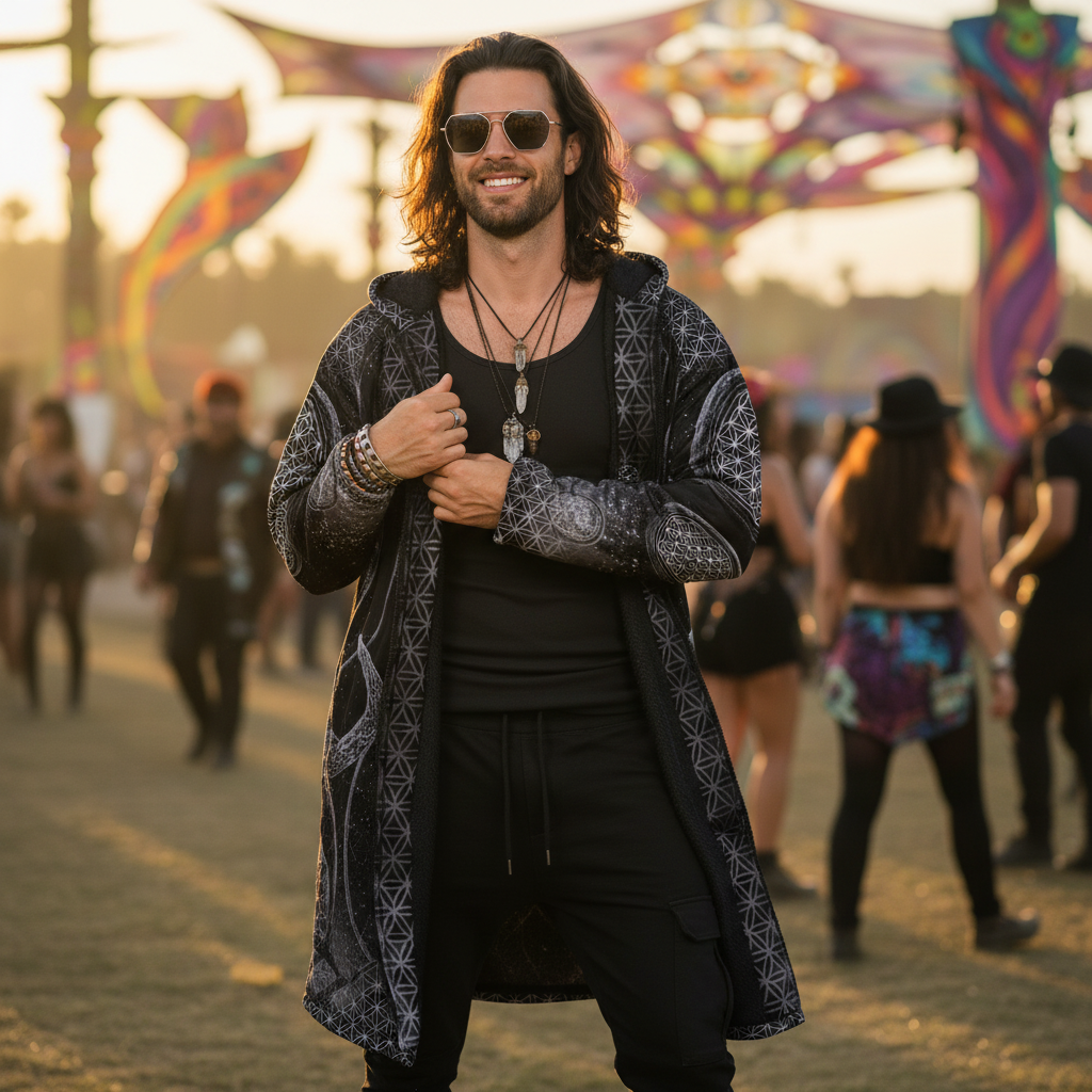 Black Mystic Eye Men's Festival Cloak