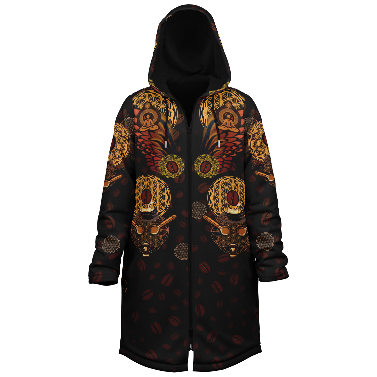 Sacred Grounds Men's Festival Cloak side view with visionary art