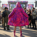 Pink Acid Oasis Women's Festival Cloak front view with sacred geometry cloak