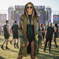 Mystic Eye Gold Women's Festival Cloak front view with festival cloak