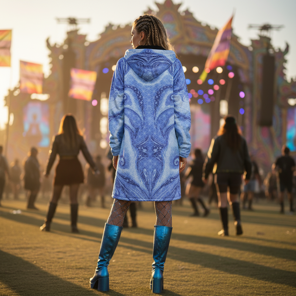 Blue Cosmic Flower Of Life Women's Festival Cloak