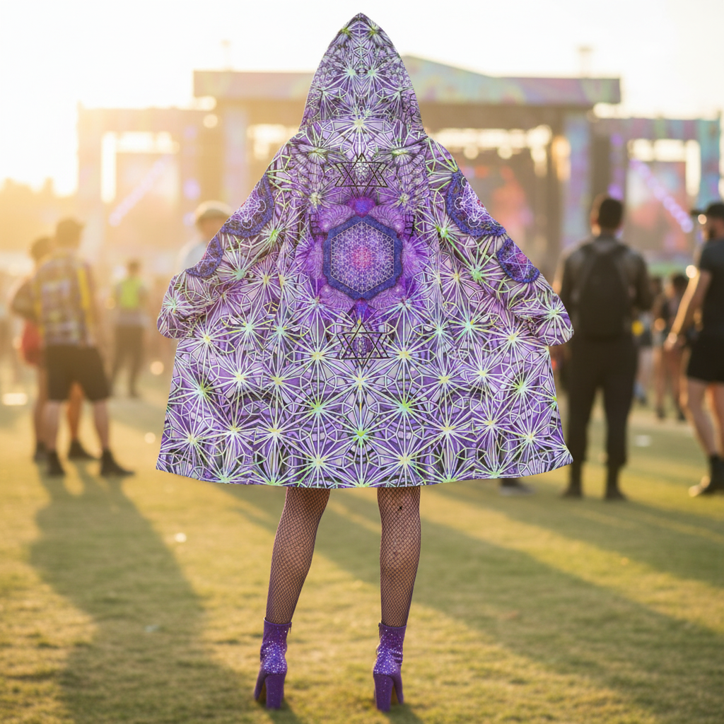 Angel Catcher Light Purple Women's Festival Cloak front view with psychedelic cloak