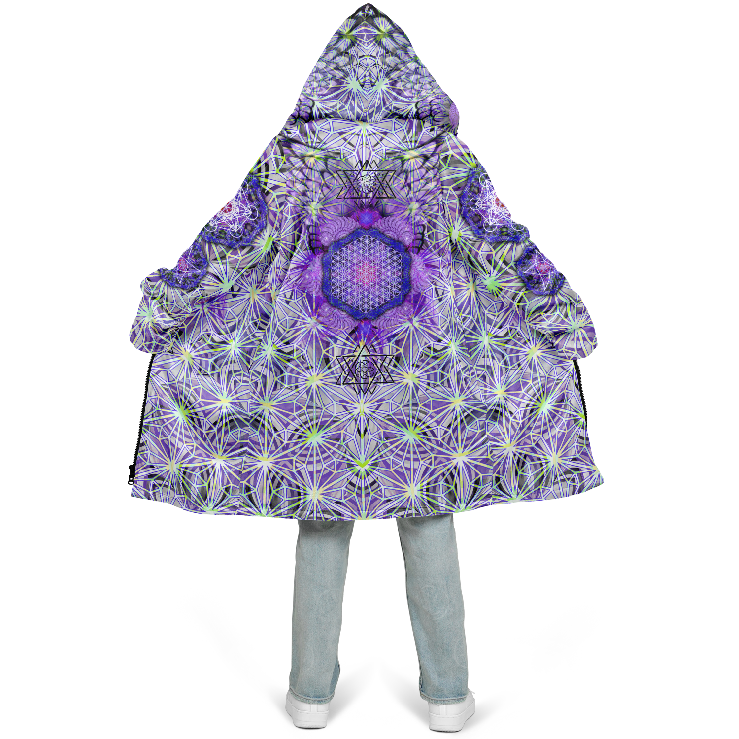 Angel Catcher Light Purple Women's Festival Cloak front view with psychedelic cloak