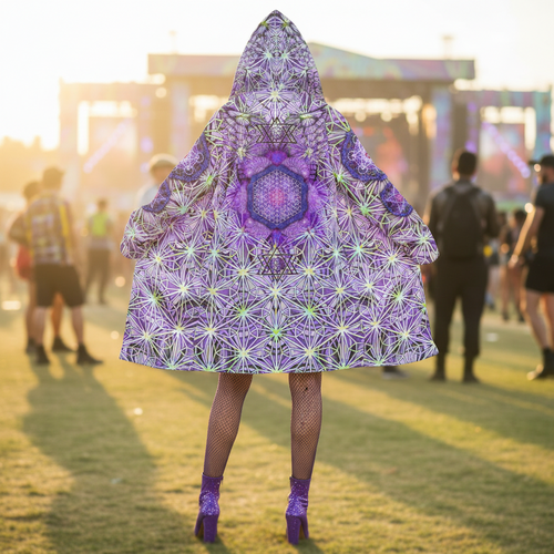 Angel Catcher Light Purple Women's Festival Cloak front view with psychedelic cloak