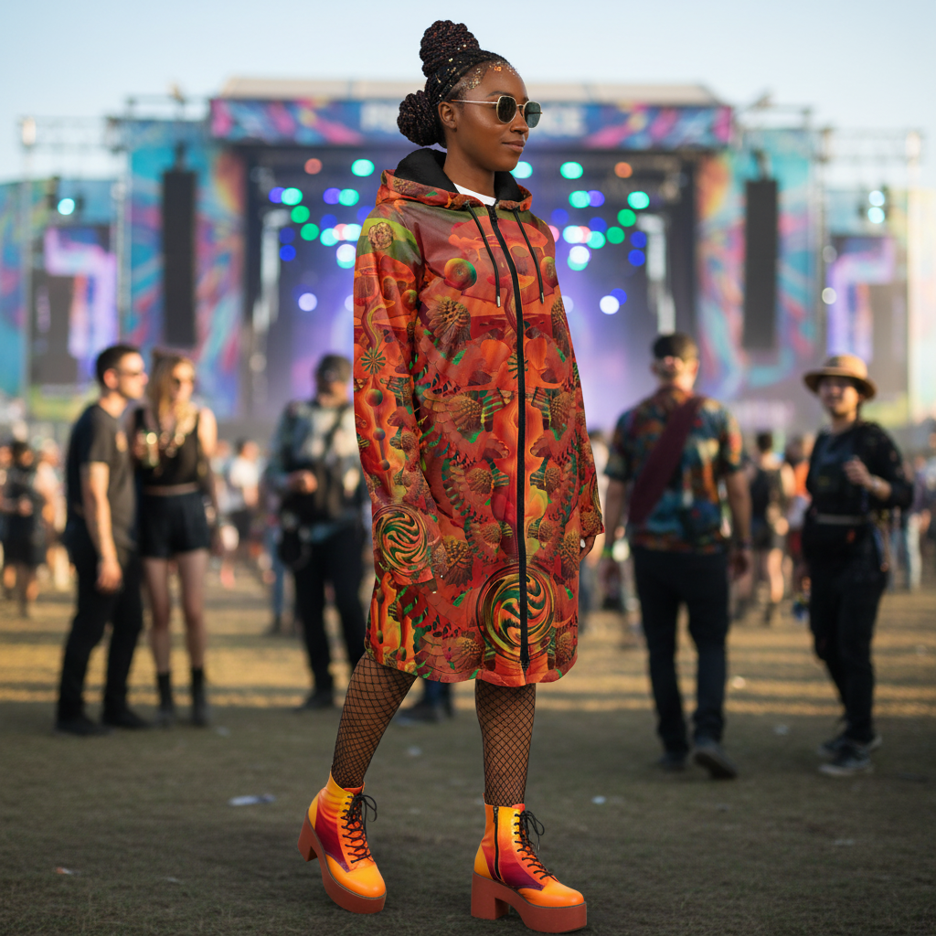 Orange Shroom Flower Of Life Women's Festival Cloak