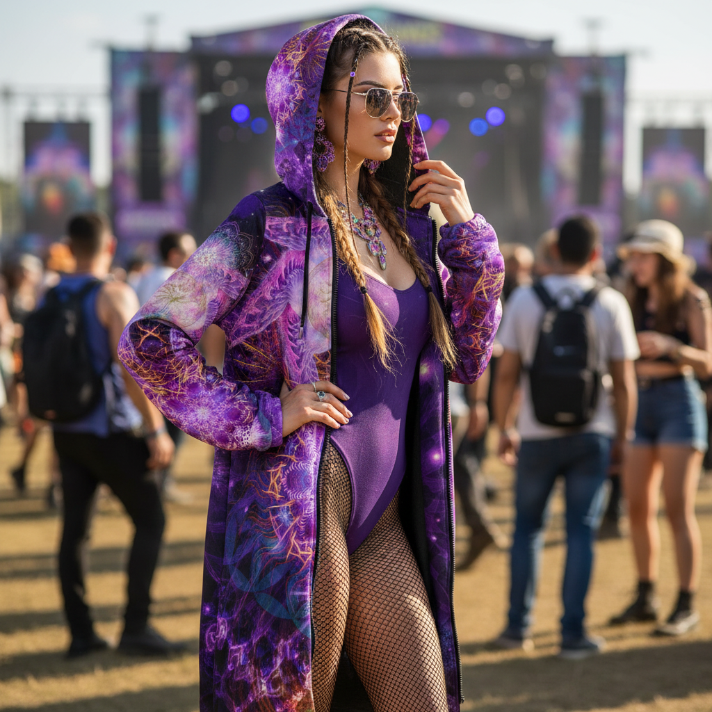 Ophanim Women's Festival Cloak side view with visionary art