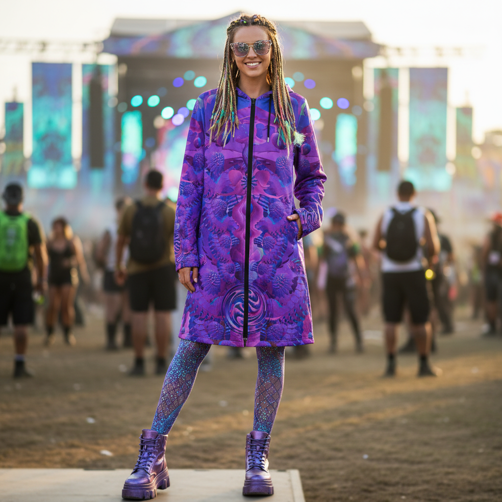 Purple Shroom Flower Of Life Women's Festival Cloak