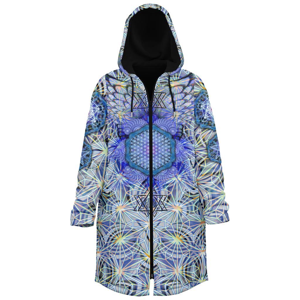 Angel Catcher Light Blue Men's Festival Cloak back view with psychedelic festival art