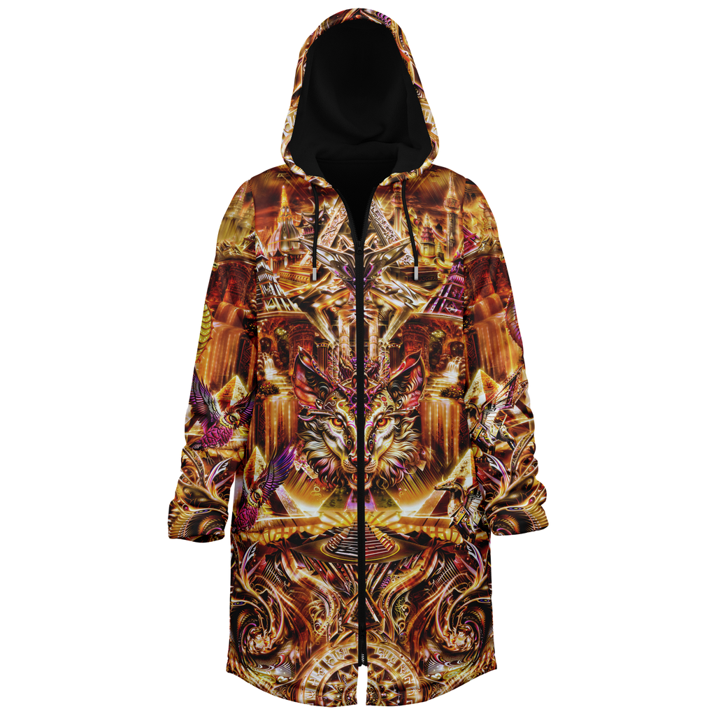 Dream Weaver Orange Men's Festival Cloak back view with psychedelic festival art