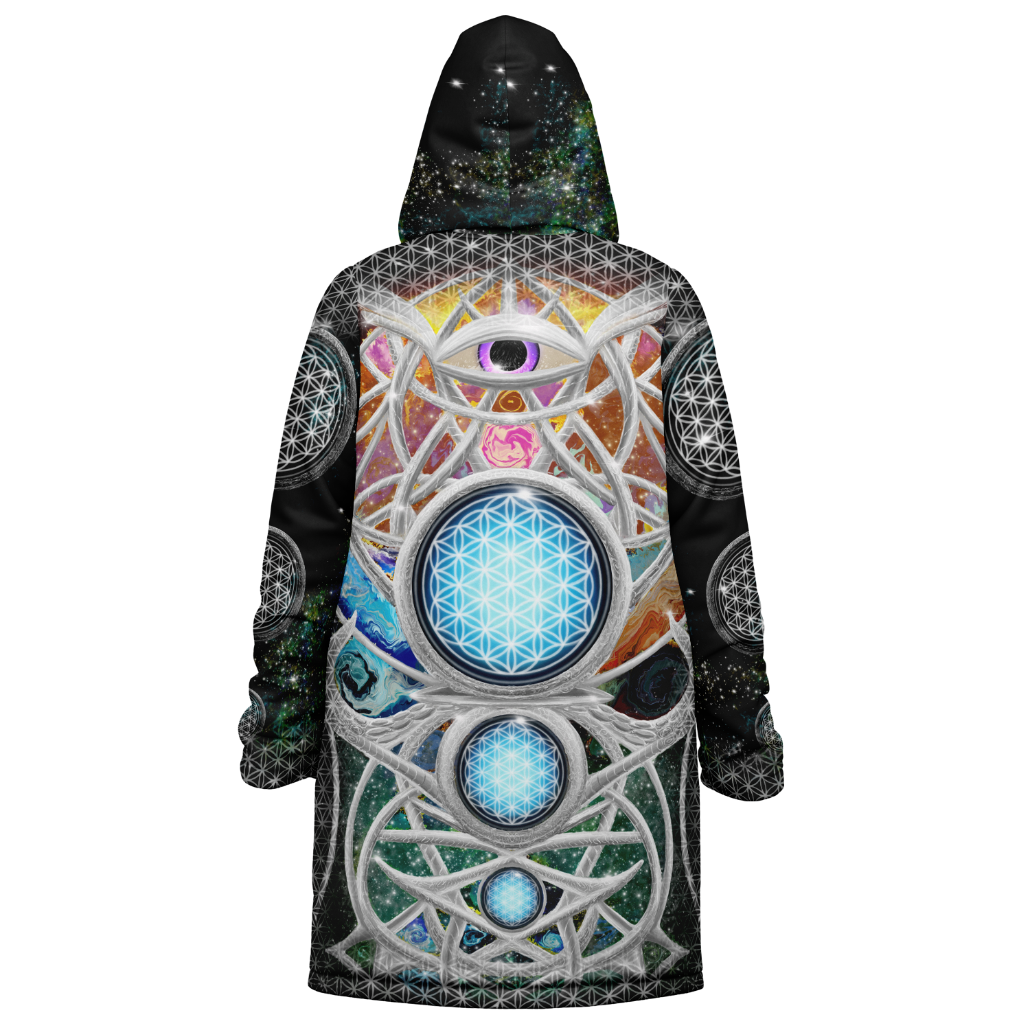 Silver Mystic Eye Women's Festival Cloak detail view with statement outerwear