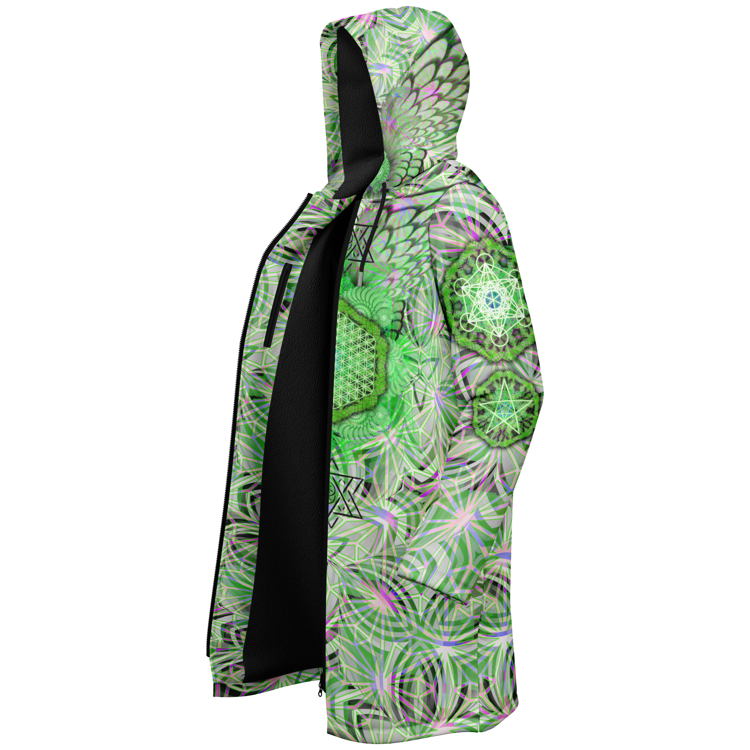 Angel Catcher Light Green Men's Festival Cloak back view with rave culture