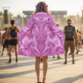 Pink Cosmic Flower Of Life Women's Festival Cloak front view with festival cloak
