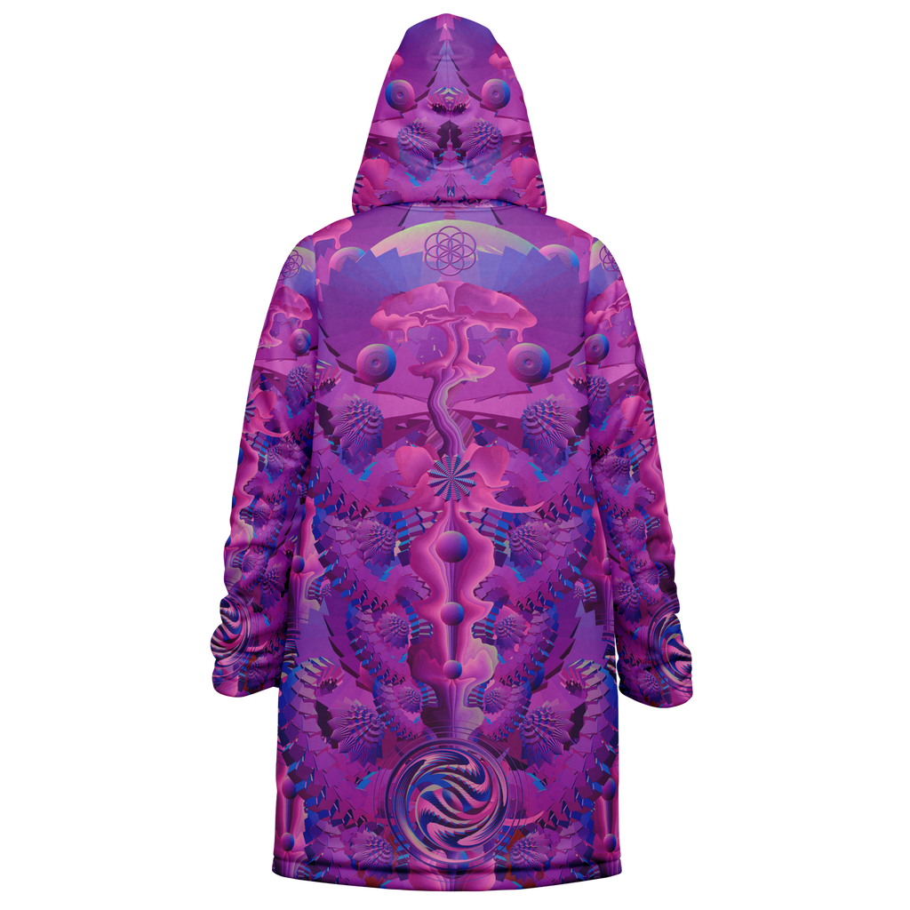 Pink Shroom Flower Of Life Women's Festival Cloak detail view with festival fashion