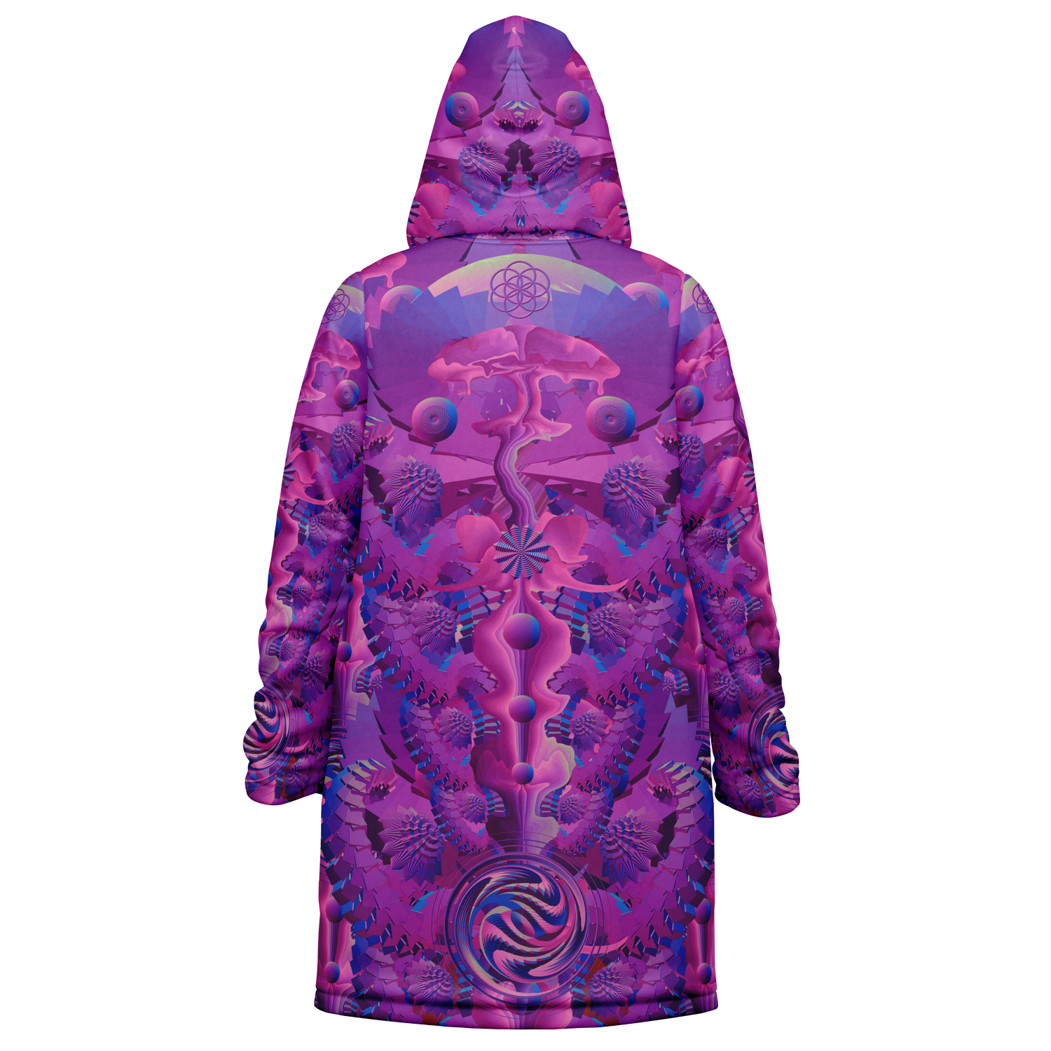 Pink Shroom Flower Of Life Women's Festival Cloak detail view with festival fashion