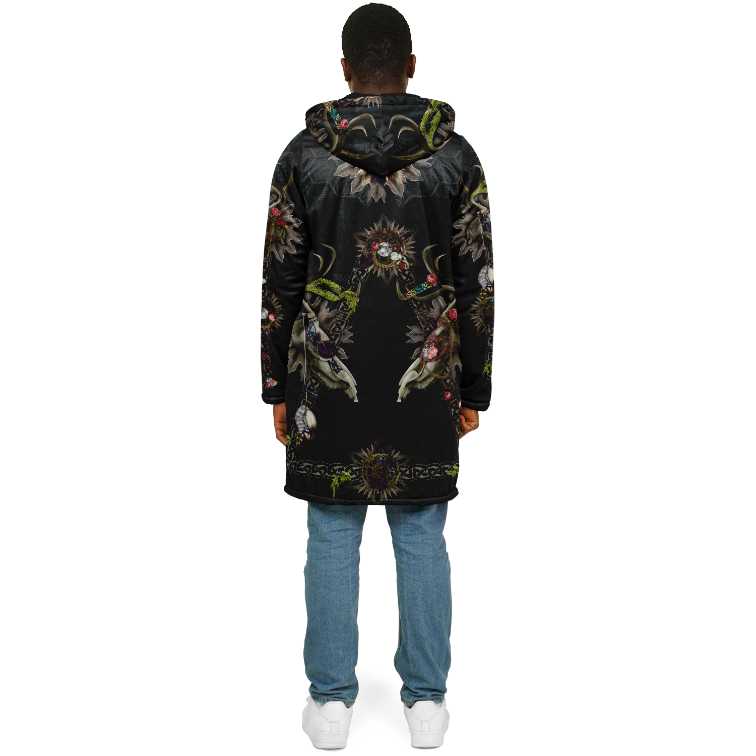 Forest Wizard Men’s Festival Cloak back view with psychedelic forest wizard artwork