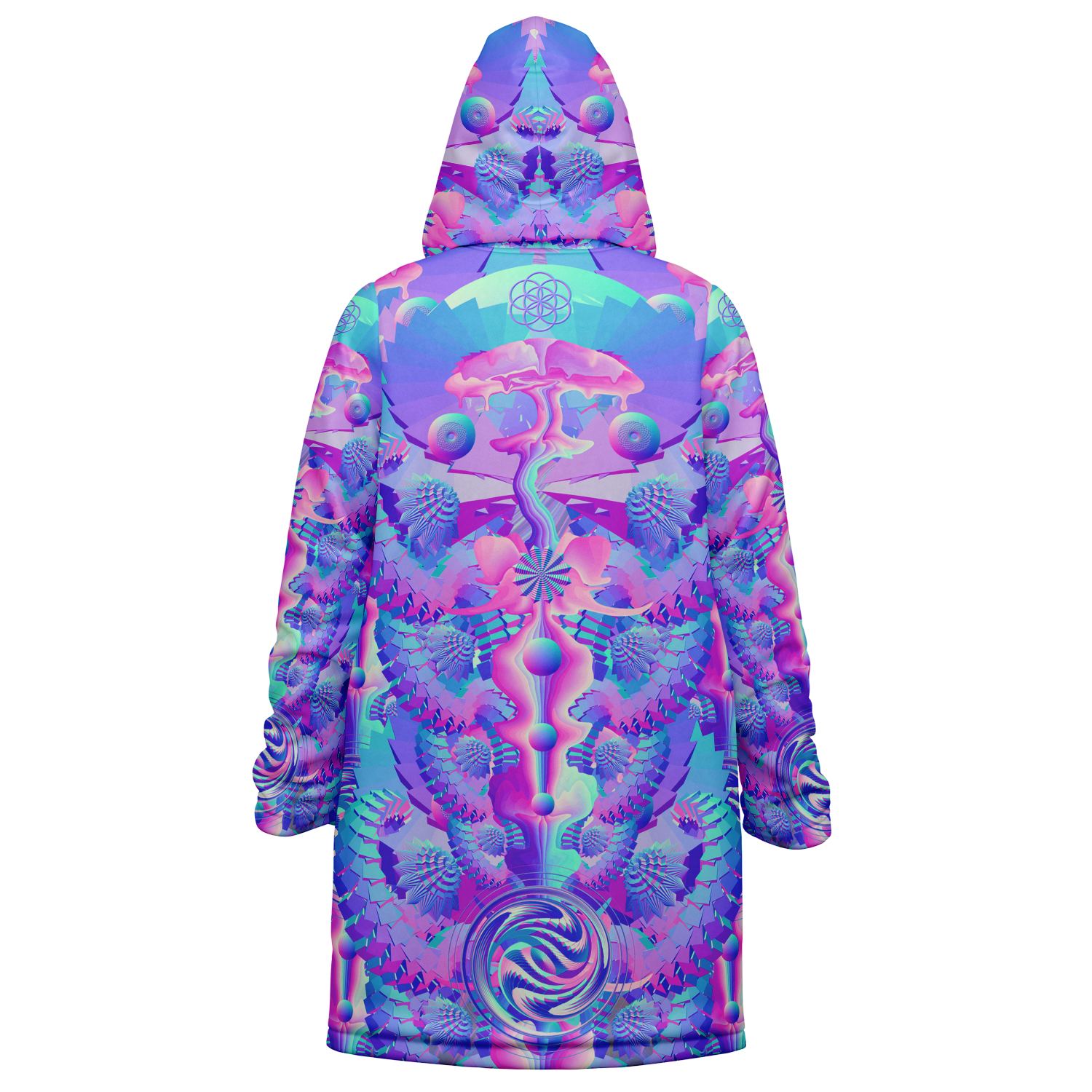 Shroom Flower Of Life Women's Festival Cloak detail view with mystical style