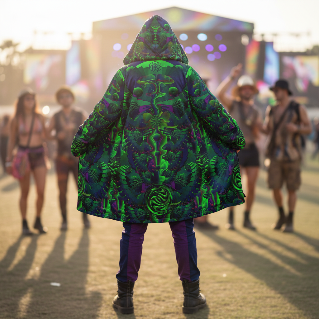 Green Shroom Flower Of Life Men's Festival Cloak