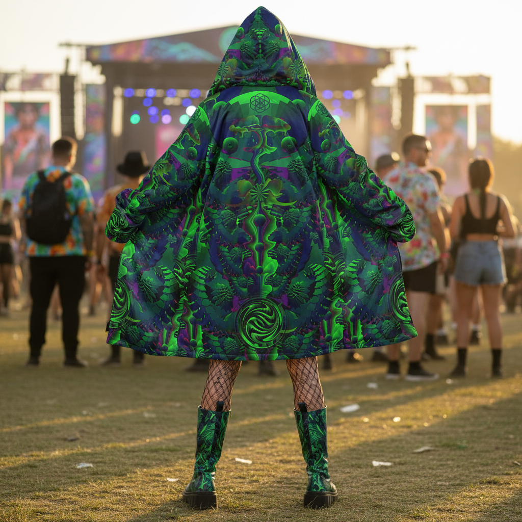 Green Shroom Flower Of Life Women's Festival Cloak