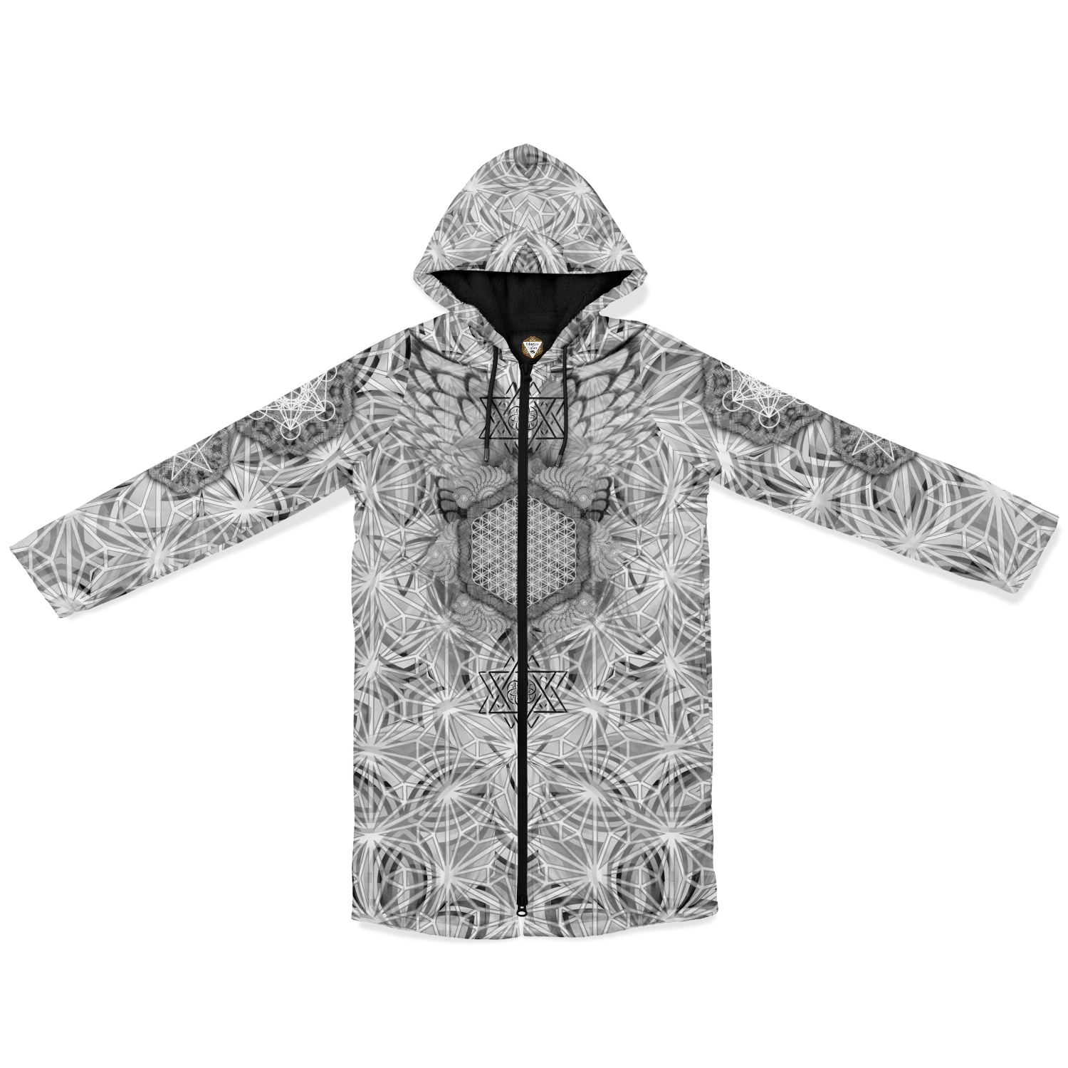 Angel Catcher Light Gray Men's Festival Cloak front view with psychedelic festival art