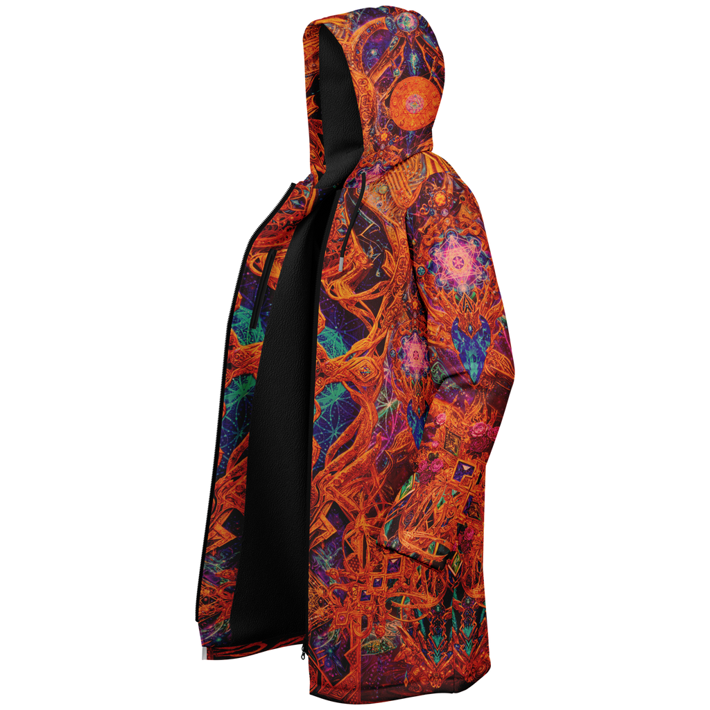 Cosmic Cross Red Men's Festival Cloak back view with psytrance events