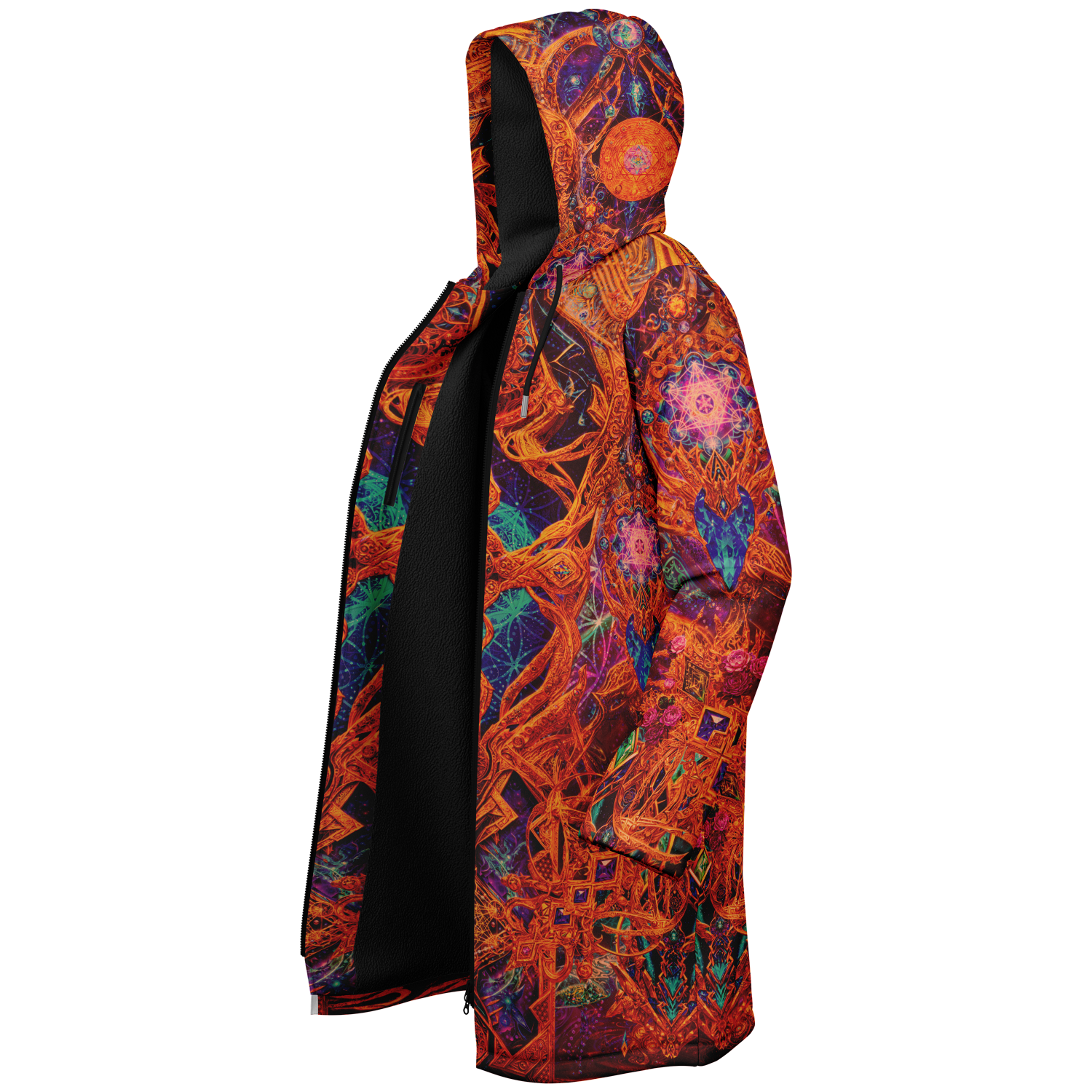 Cosmic Cross Red Men's Festival Cloak back view with psytrance events