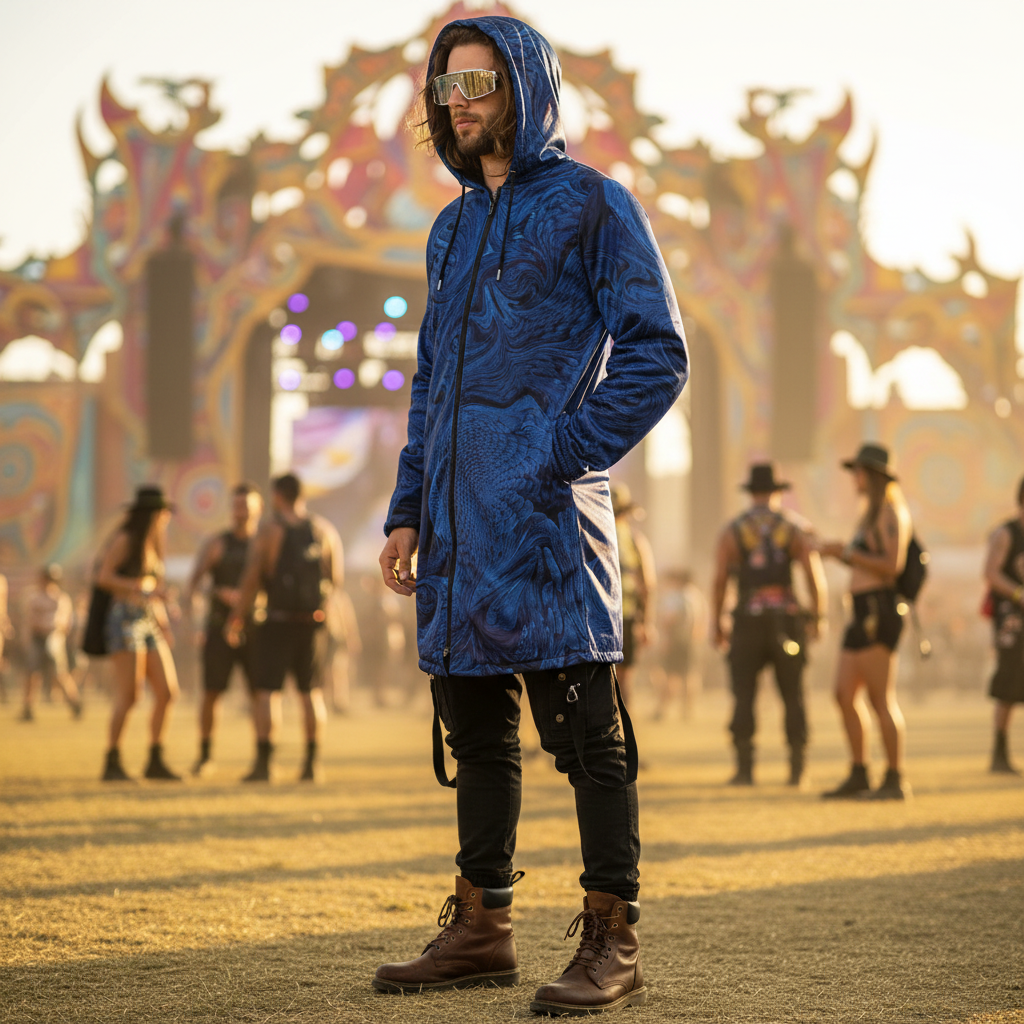 Metallic Blue Fractal Men's Festival Cloak
