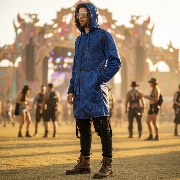 Metallic Blue Fractal Men's Festival Cloak