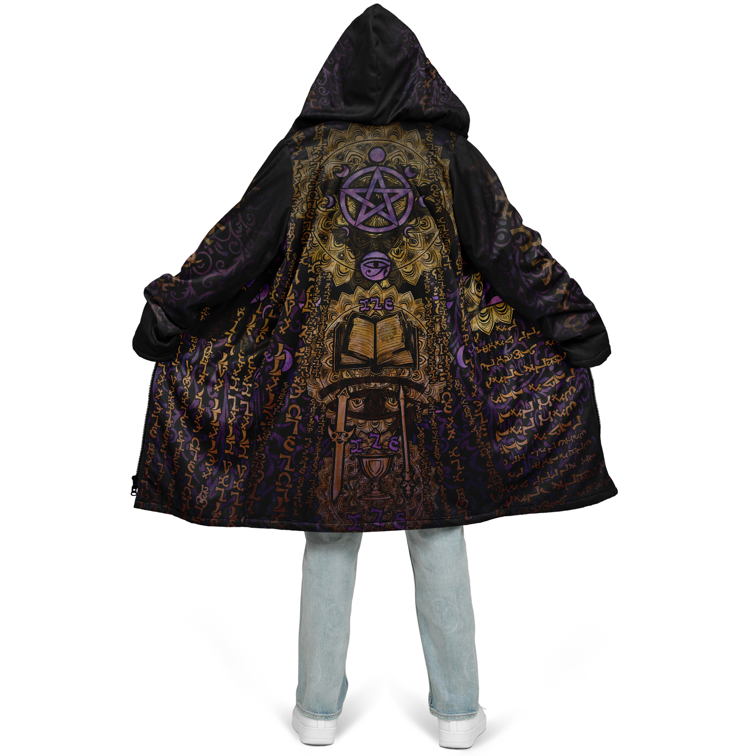 Enochian Vision Purple Men's Festival Cloak front view with festival cloak