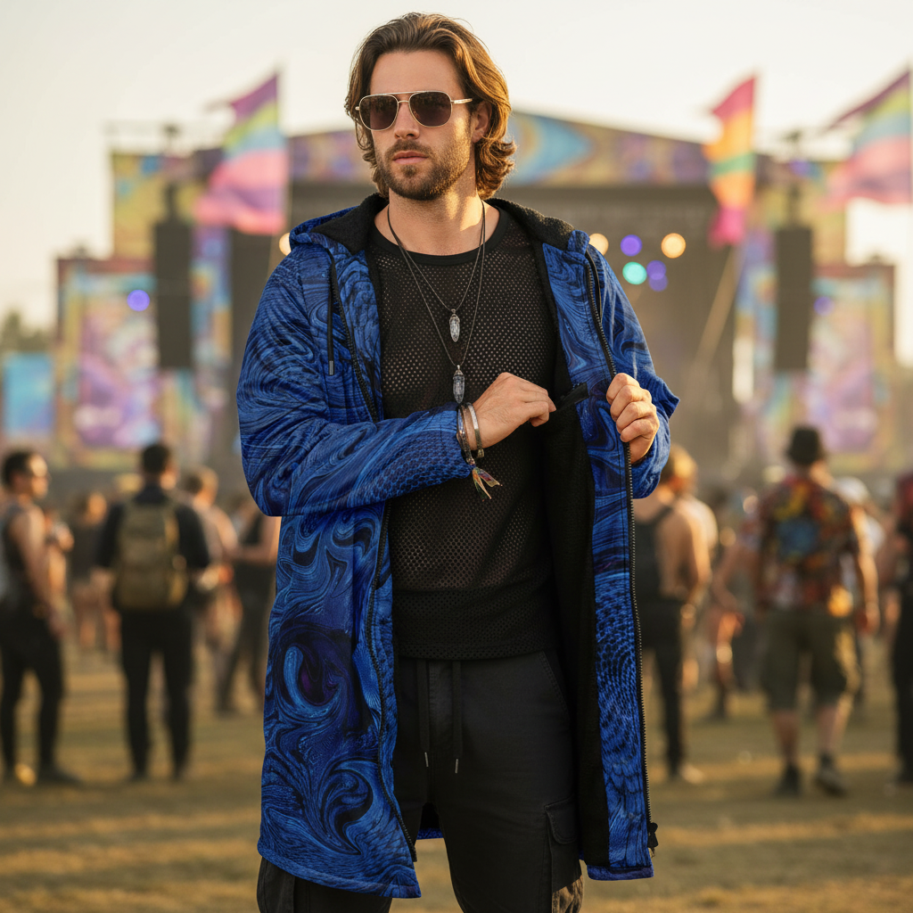 Metallic Blue Fractal Men's Festival Cloak