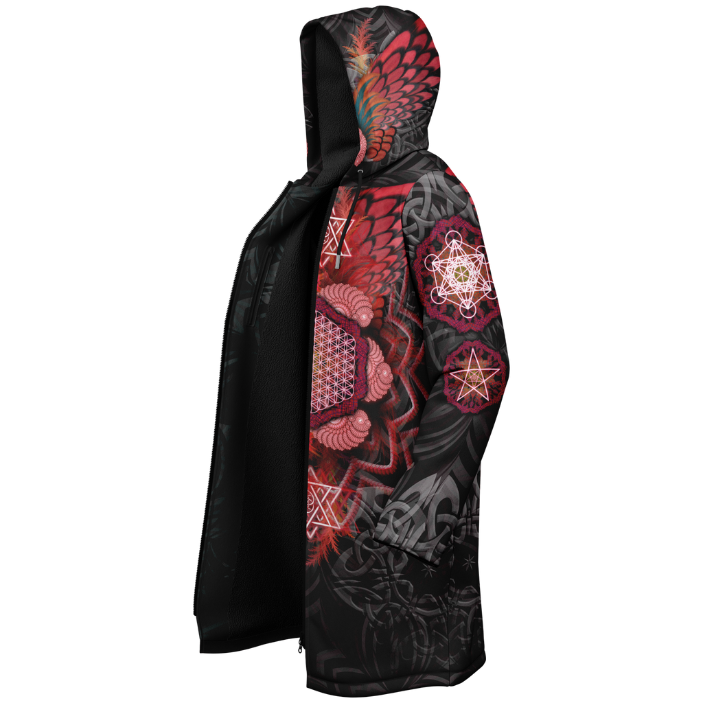 Red Black Angel Catcher Women's Festival Cloak back view with festival wear