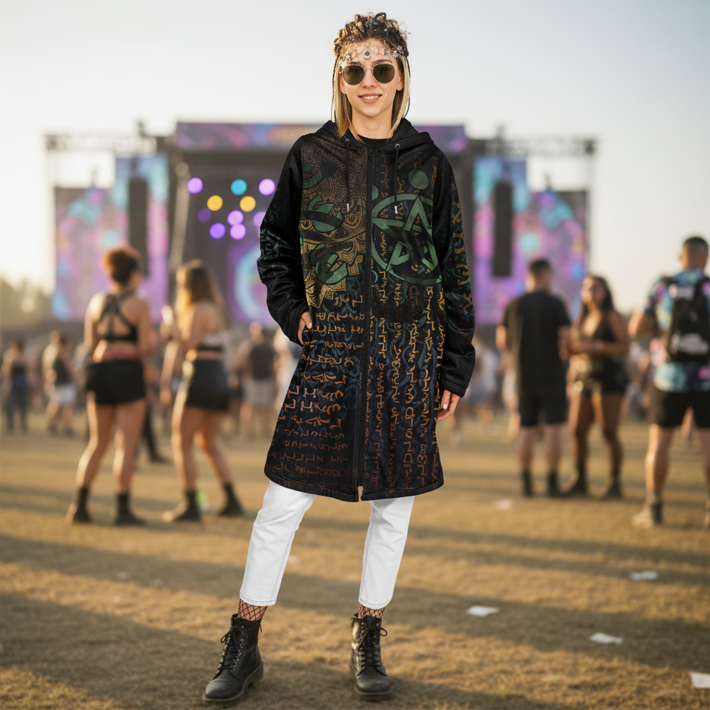 Enochian Vision Women's Festival Cloak detail view with festival fashion