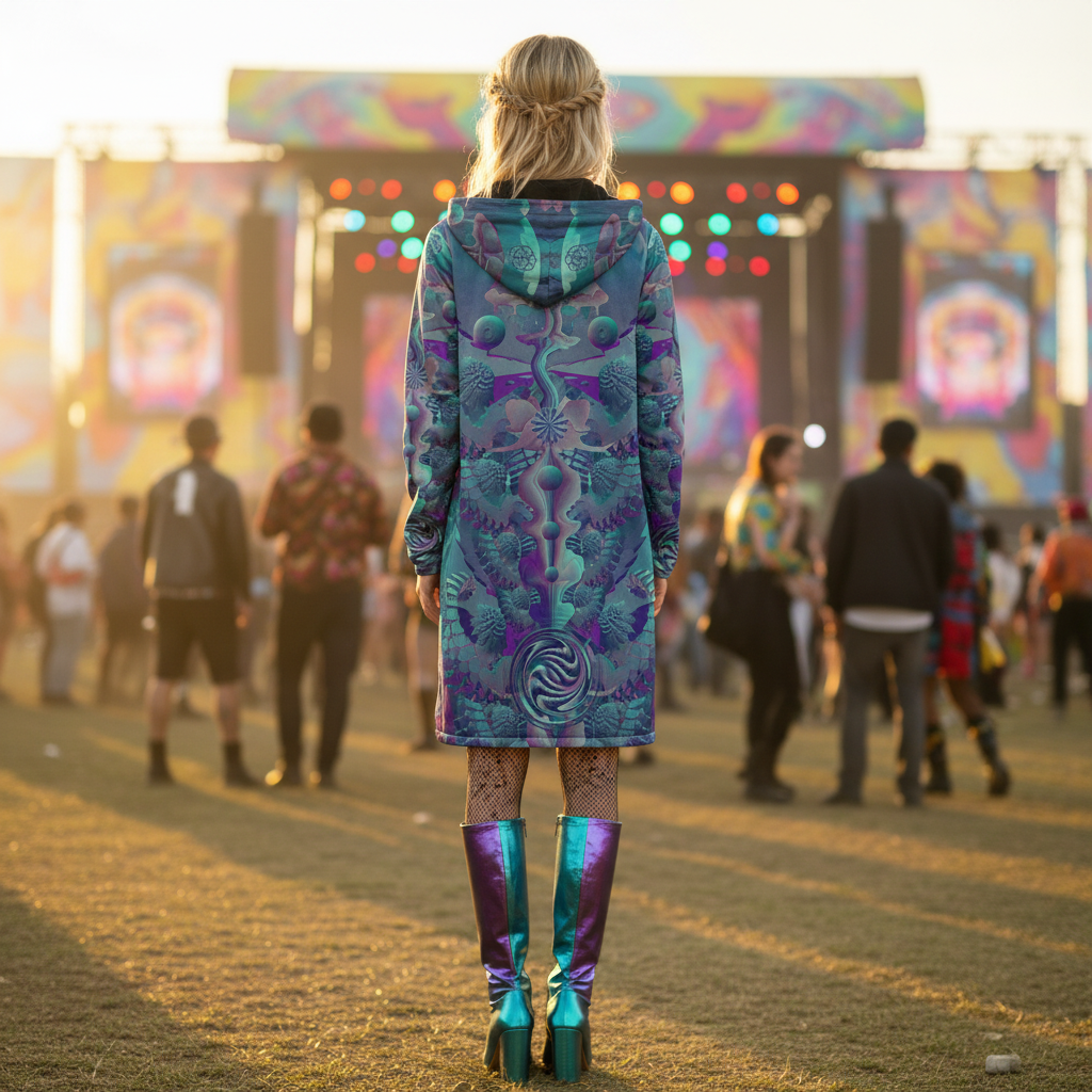 Shroom Flower Of Life Teal Women's Festival Cloak