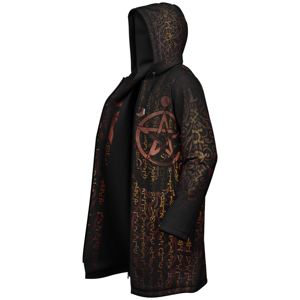 Enochian Vision Orange Men's Festival Cloak back view with EDM festivals