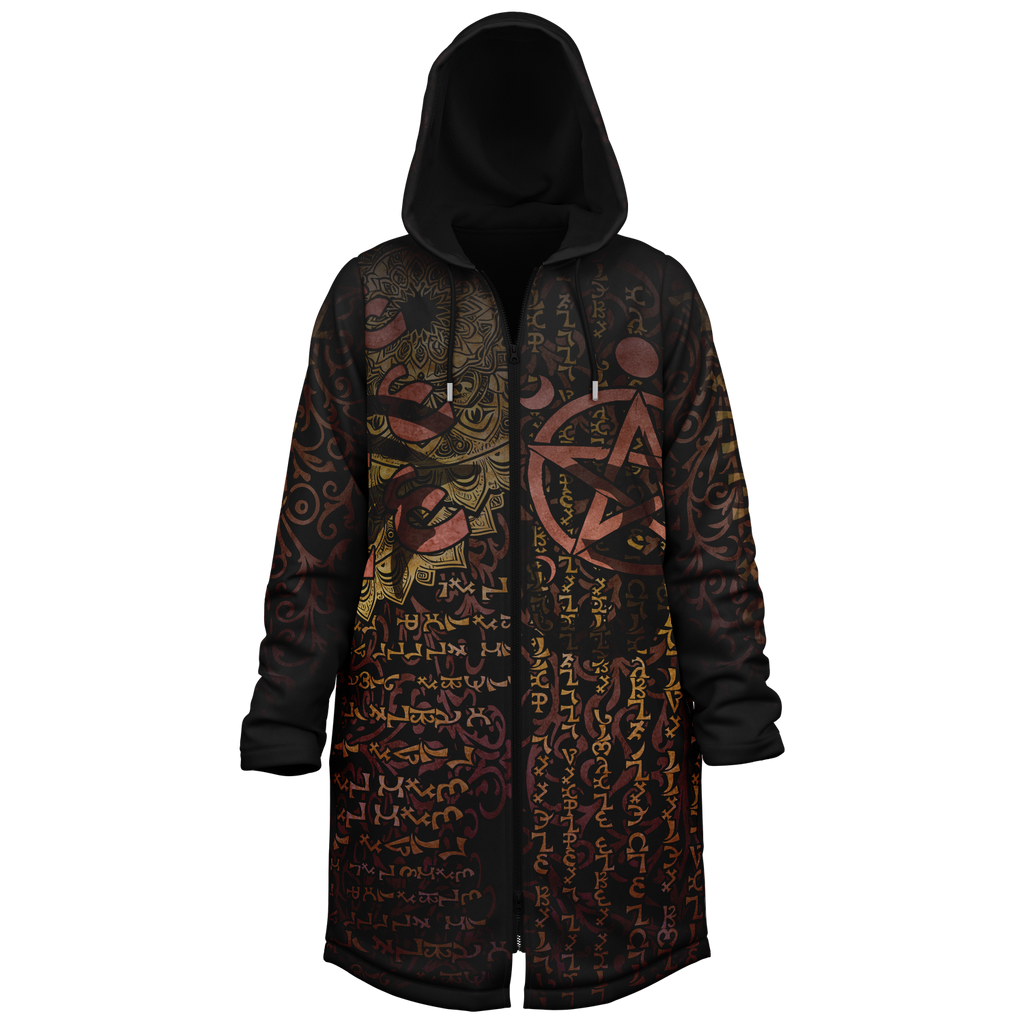Enochian Vision Orange Men's Festival Cloak side view with visionary art
