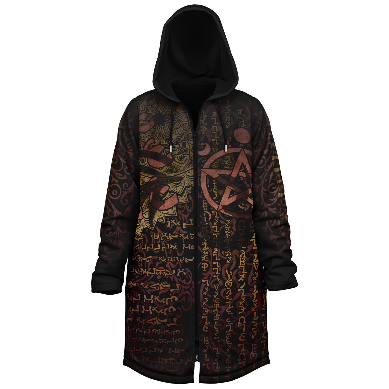 Enochian Vision Orange Men's Festival Cloak side view with visionary art