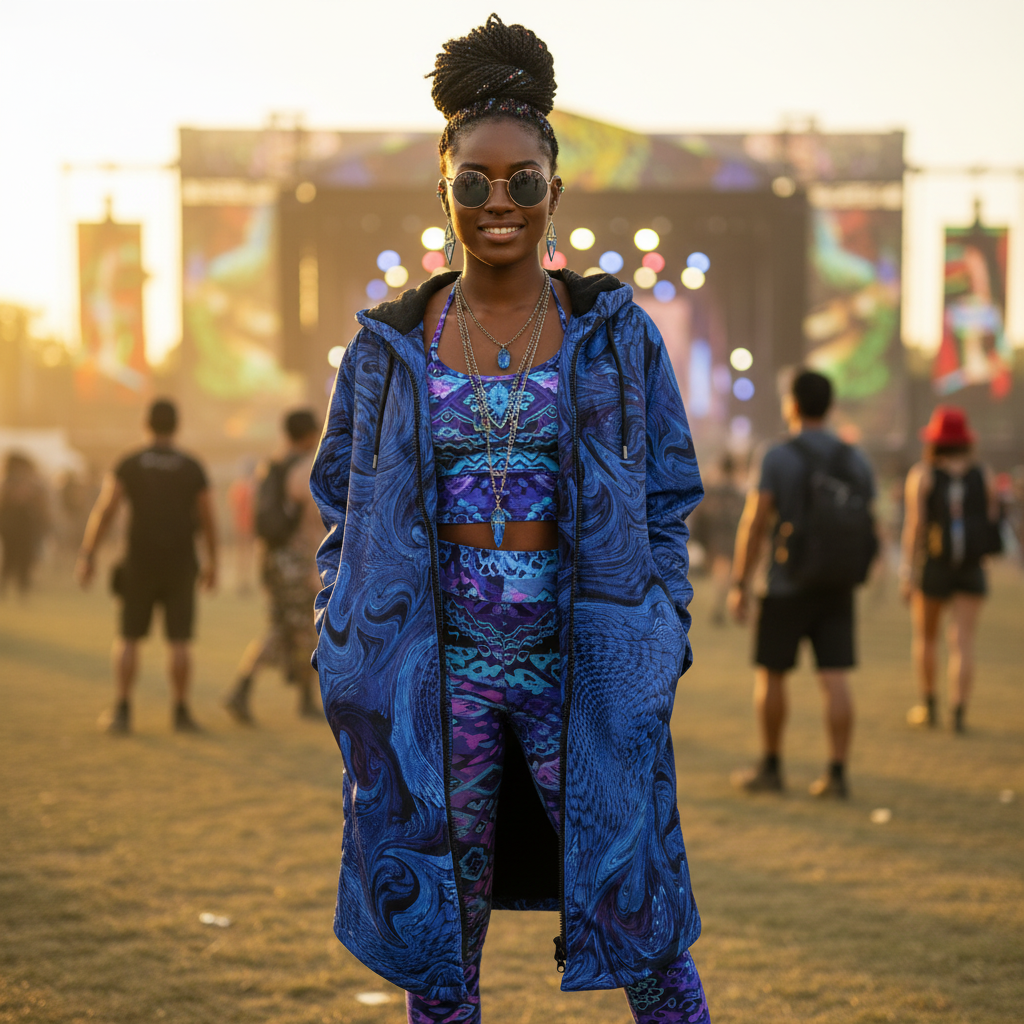 Metallic Blue Fractal Women's Festival Cloak