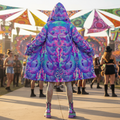 Shroom Flower Of Life Women's Festival Cloak front view with rave cloak