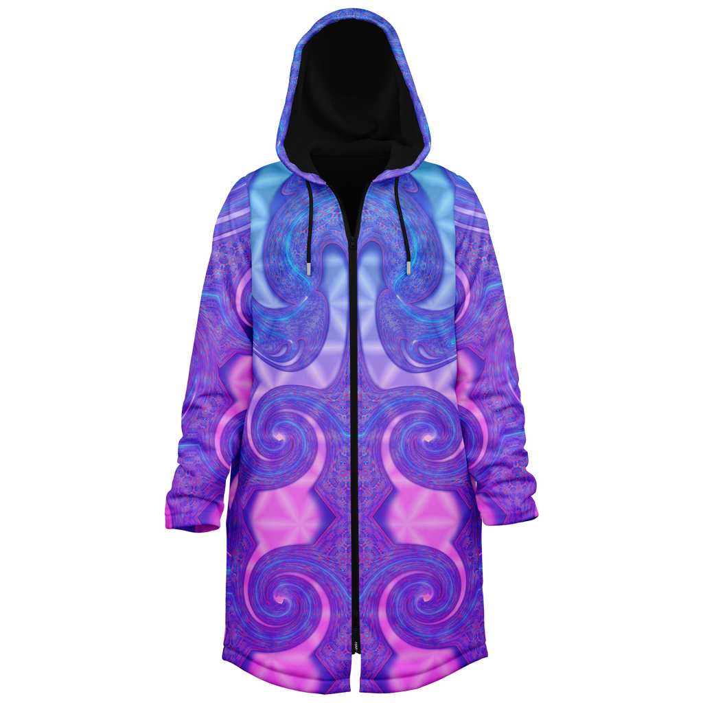 Psy Swirl Women's Festival Cloak side view with trippy visionary art